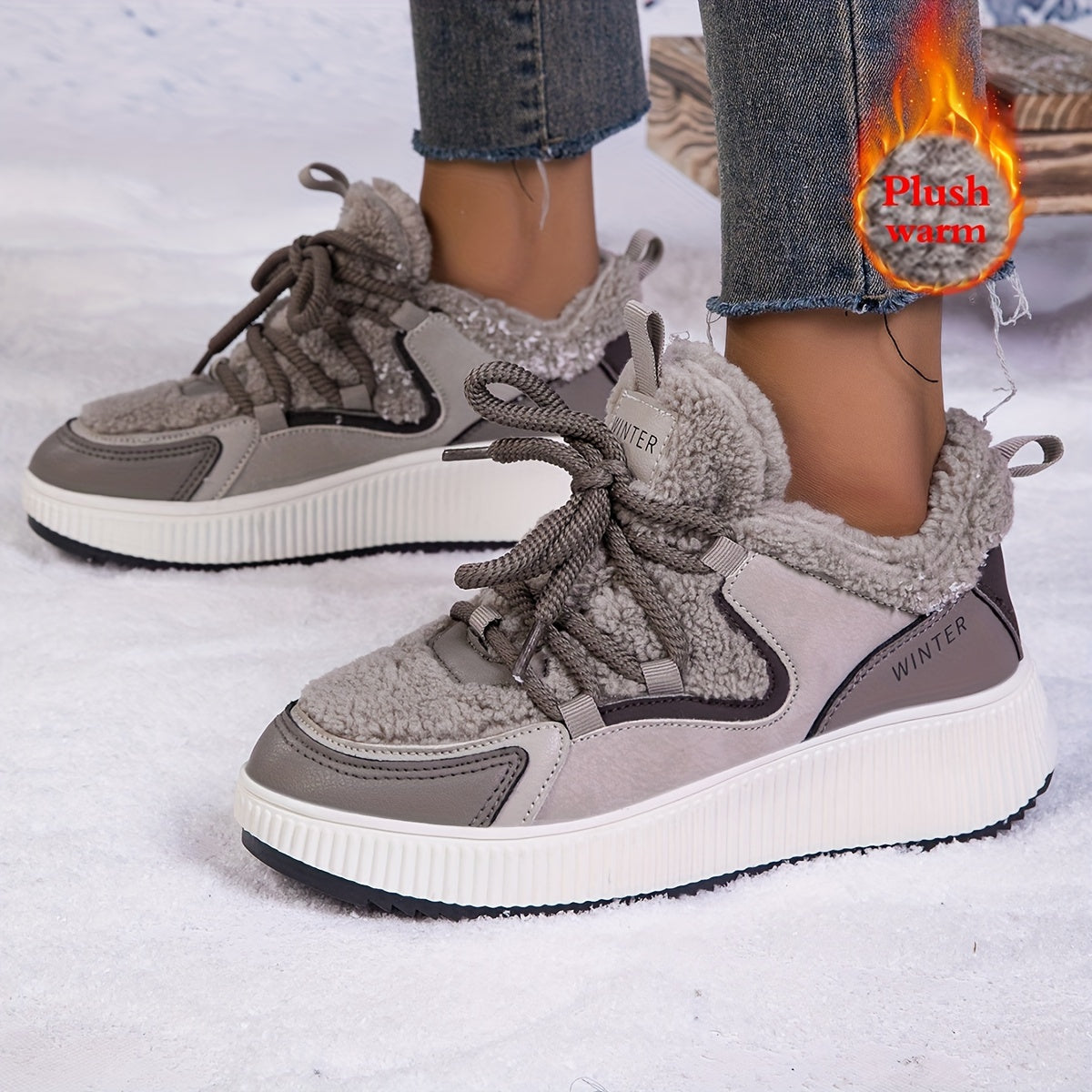 Women's Winter Sports Shoes Fleece-Lined Thick-Soled Sneakers