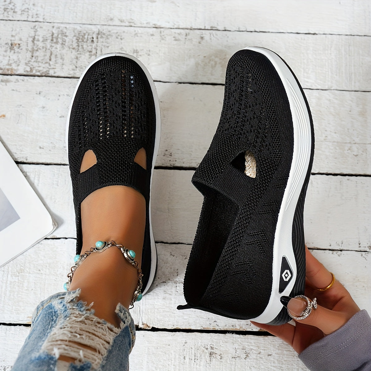 Women's Slip-On Sneakers Lightweight Breathable Fabric All-Season Casual Rubber Sole