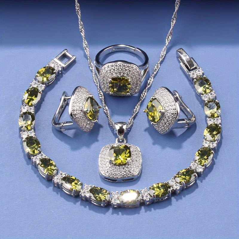 French-Inspired Holiday Jewelry Set Square Earrings Ring Necklace Pendant Bracelet Christmas Gift