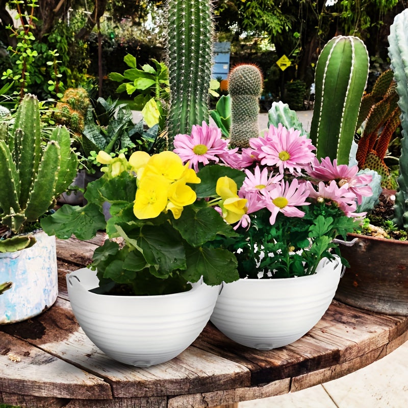 Set of 4 White Hanging Resin Planters with Drainage Holes for Indoor Outdoor Balcony Patio