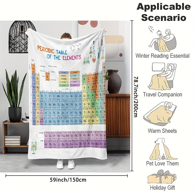 Periodic Table Print Flannel Throw Blanket Soft Cozy Hypoallergenic for Couch Bed Office
