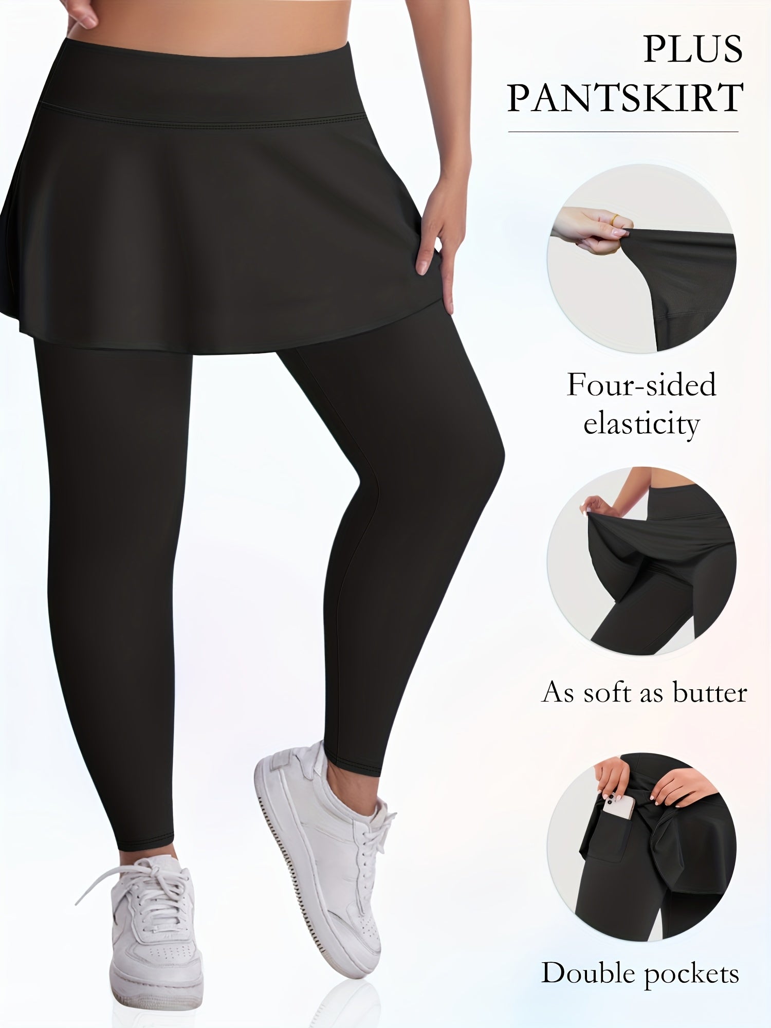 Women's Plus Size High-Waist Stretch Skort with Pockets Soft Polyester Blend