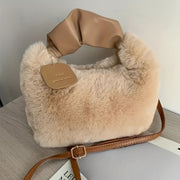 Faux Fur Crossbody Bag for Women Plush Zipper Closure Solid Color Autumn Winter
