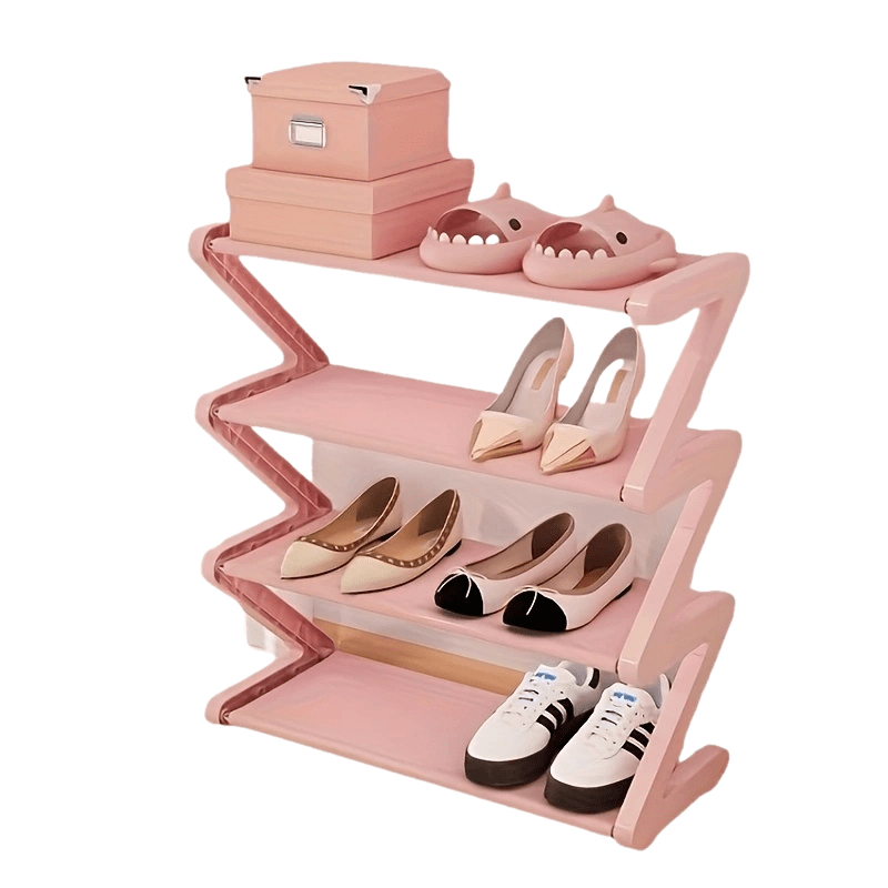Plastic Z-Shaped Shoe Rack with 4 Tiers Stackable Floor Mount for Home Dorm Room