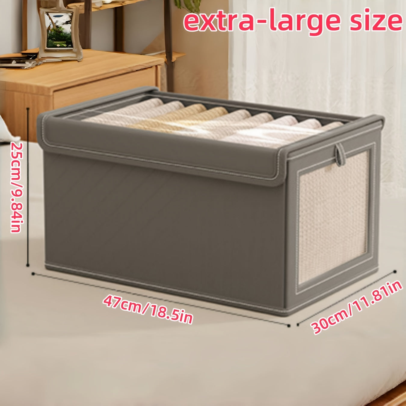 Увеличенная коробка для хранения из холста с прозрачным окном, складывающаяся, для одежды, домашнего использования