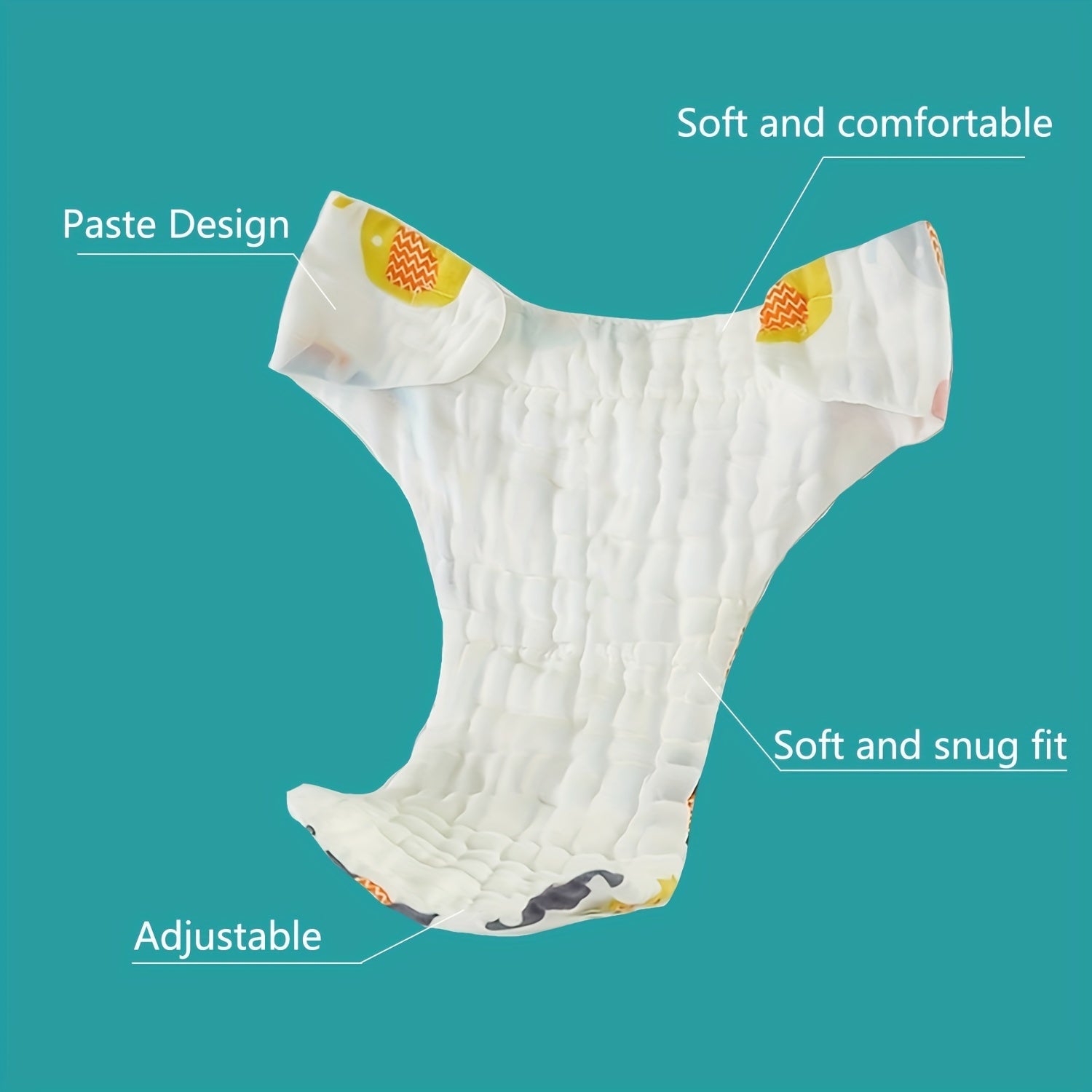 Bolalar uchun qayta ishlatiladigan nafas oladigan hojatxona kiyimlari to'plami, 5 ta, 0-6 yosh uchun, oq va bosma