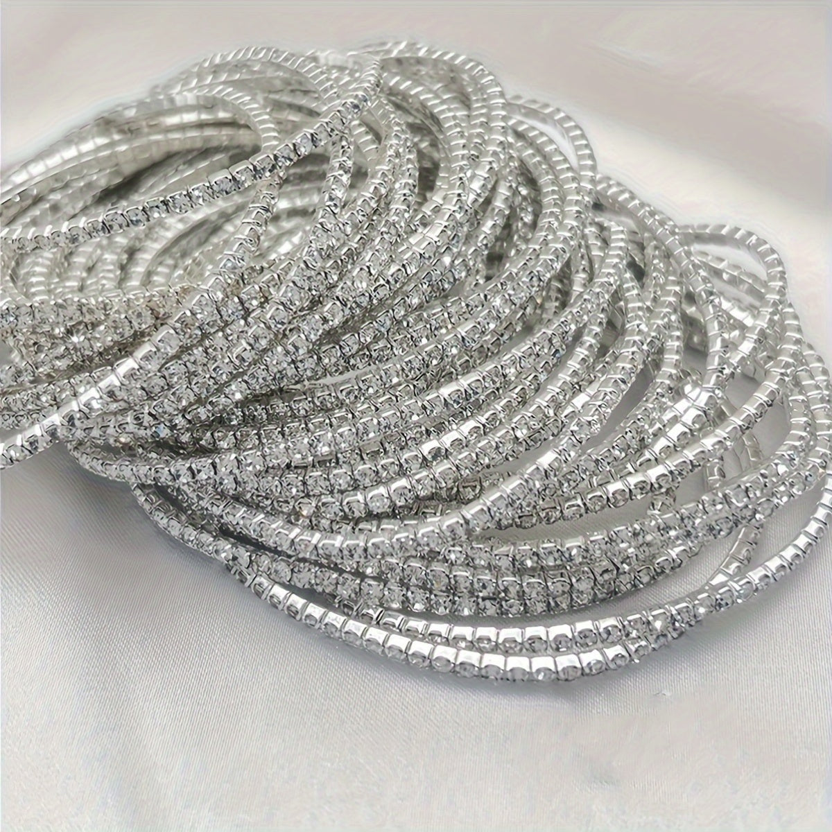 Women's Rhinestone Tennis Bracelets Set 12-Piece Elastic Bangle for Daily Wear