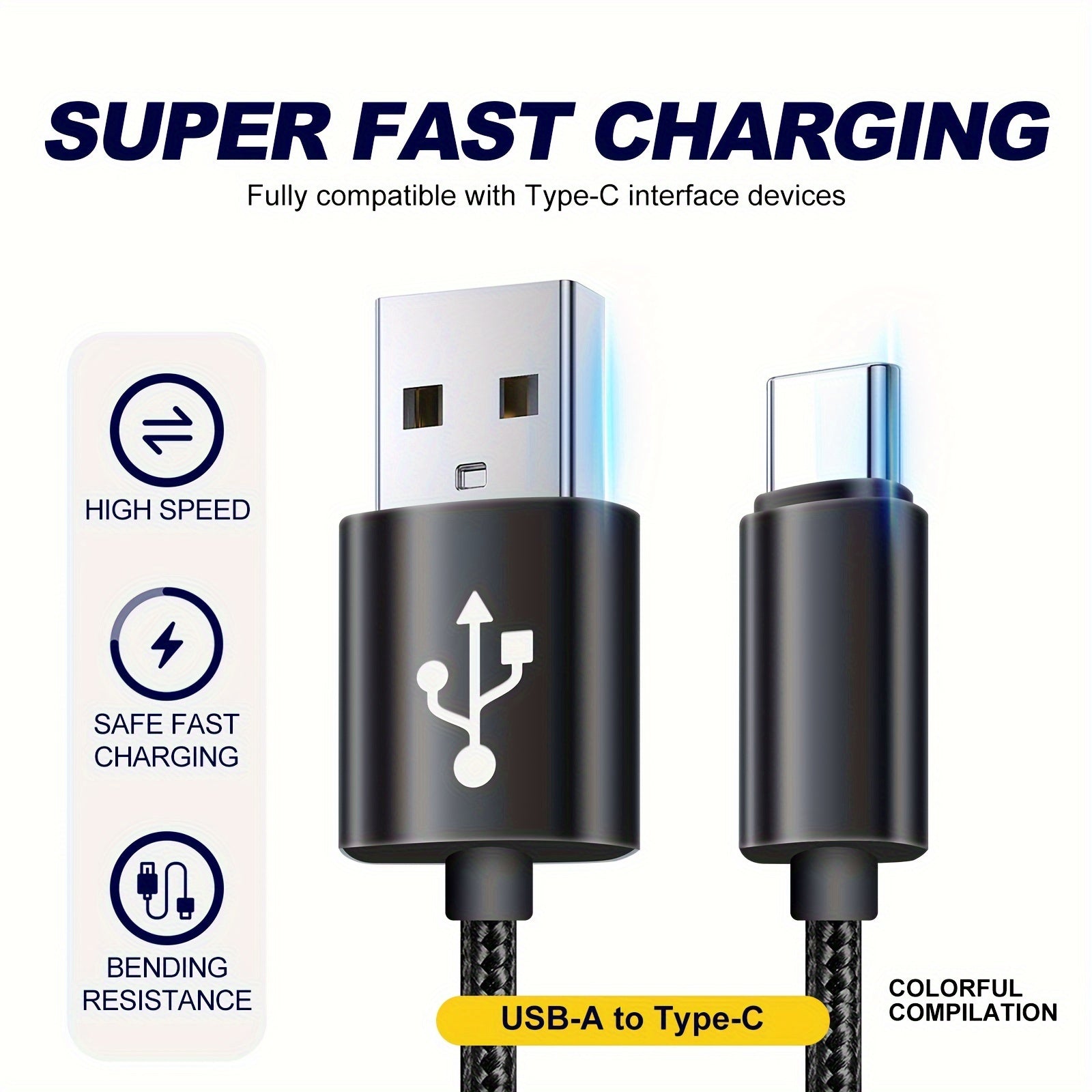 3pcs Nylon Braided USB C Charging Cables Fast Data Transfer for Samsung Google Pixel LG Sony Oppo Moto