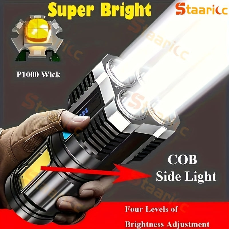 LED Flashlight with USB Rechargeable COB Side Light 4 Modes Dimmable Waterproof IPX-4 Outdoor