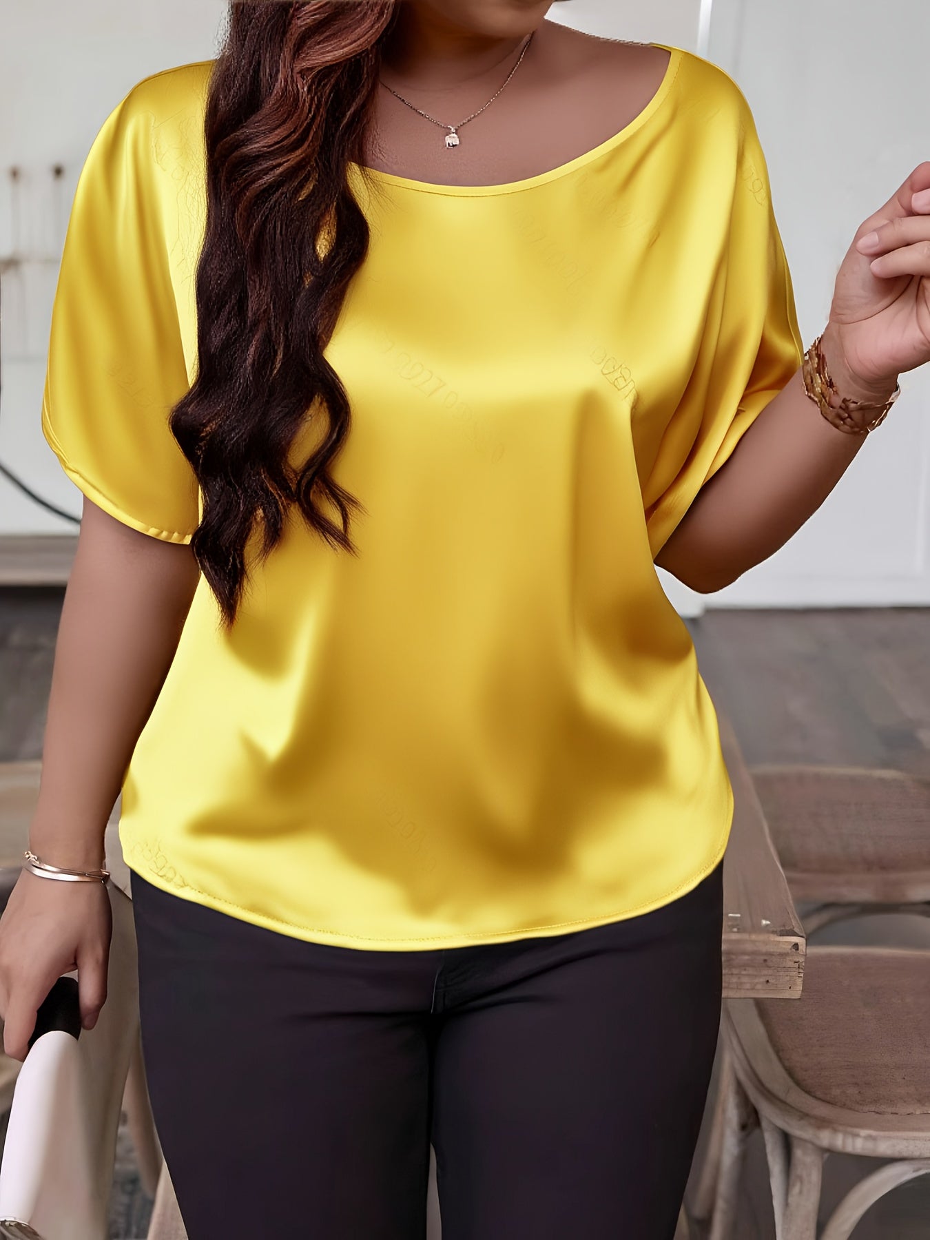 Women's Plus Size Red Short Sleeve Top Loose Fit Polyester All-Season Casual