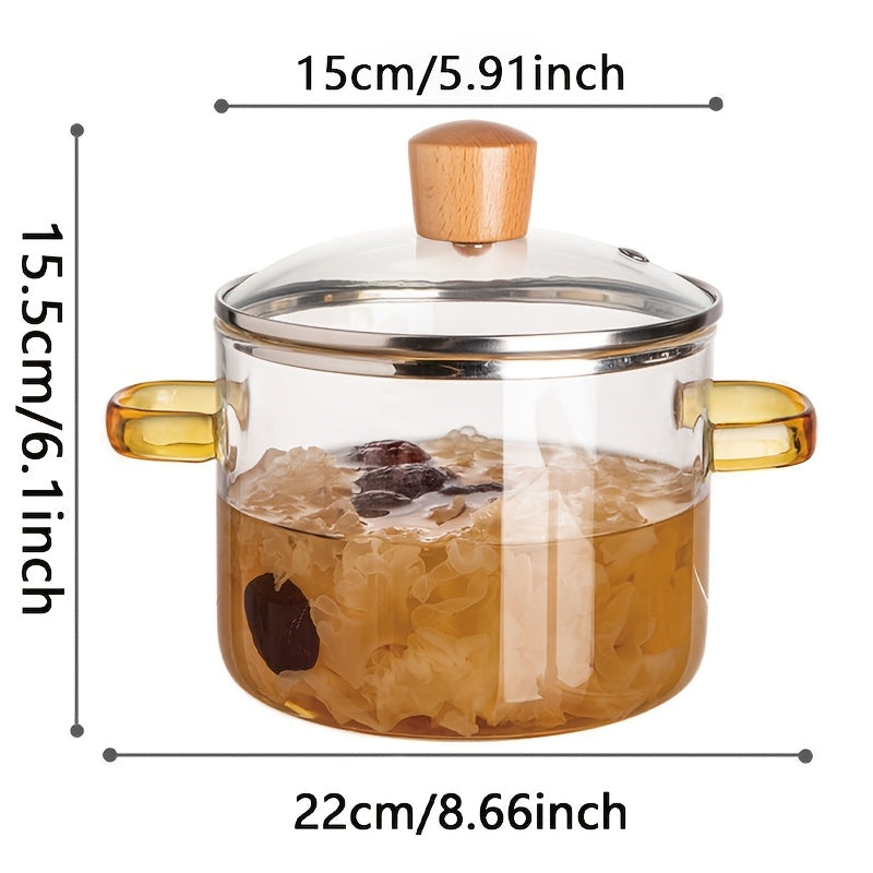54oz Heat-Resistant Borosilicate Glass Soup Pot with Yellow Handle for Stoves and Ovens