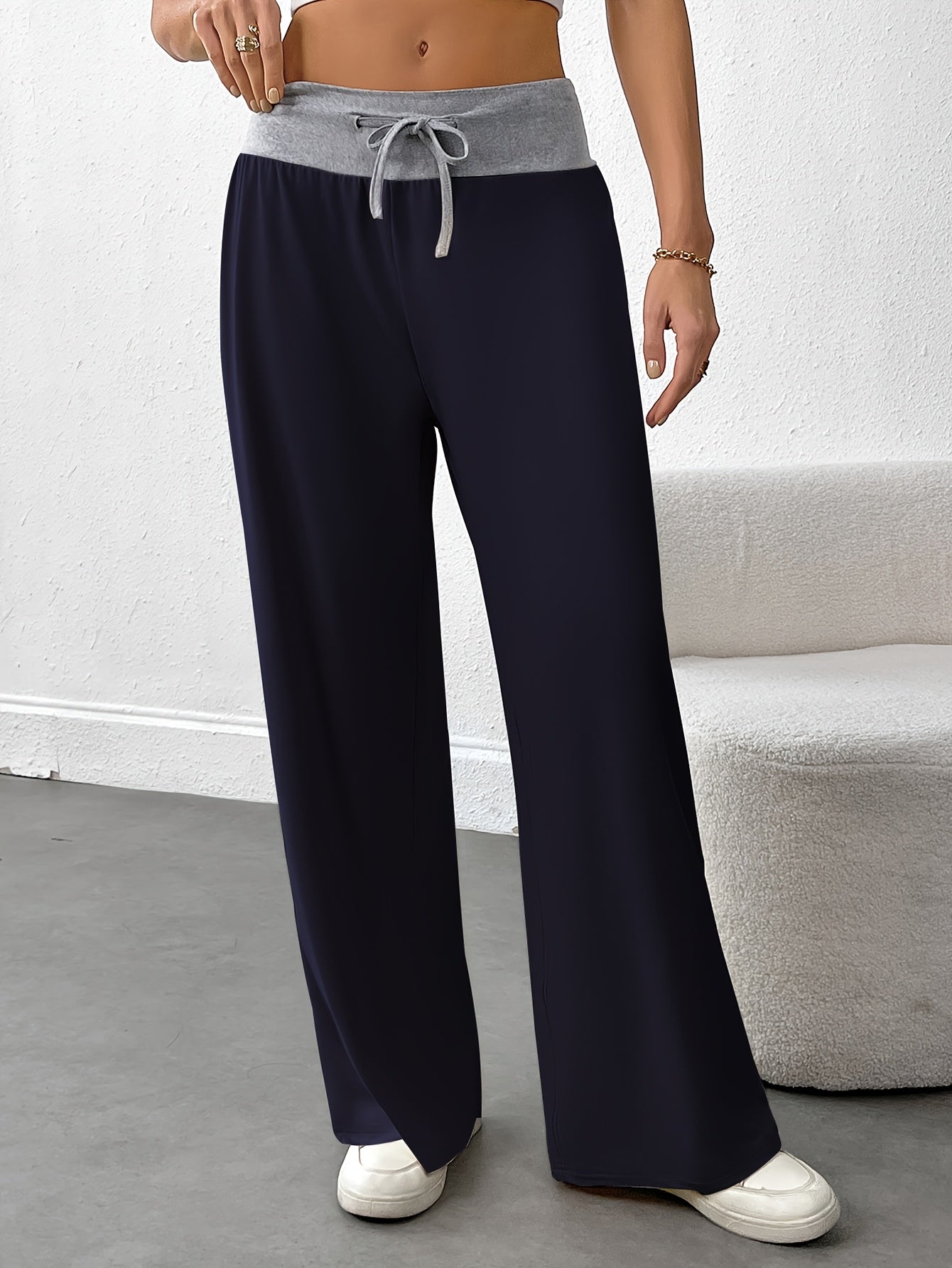 Women's Plus Size High-Waisted Wide-Leg Pants Soft Stretchy Fabric Brown Casual Lounge