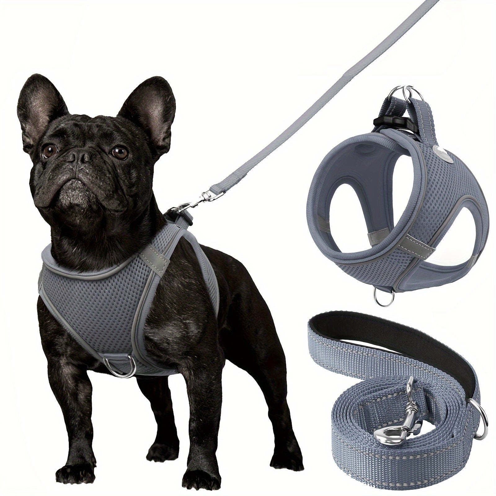 Reflective Dog Harness and Leash Set for Small to Medium Breeds Mesh Padded Nylon No-Choke Safety