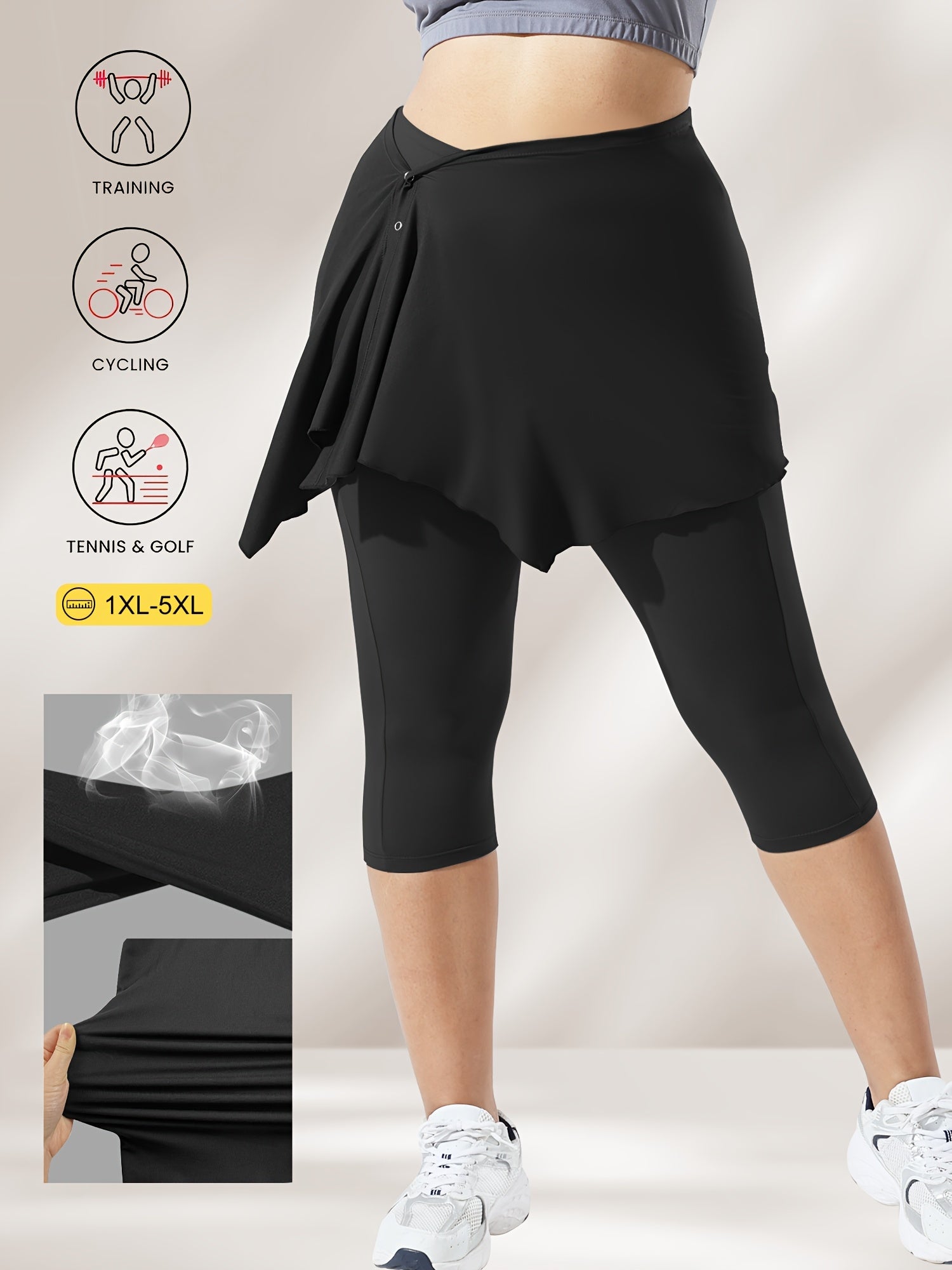 Plus-Size High-Waisted Leggings and Irregular Skirt Set with Pockets