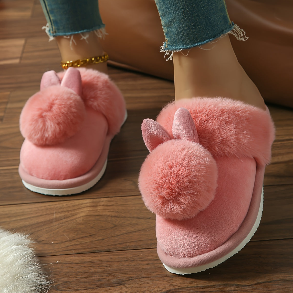 Unisex Plush Fluffy Indoor Slippers Solid Color Floor House Shoes