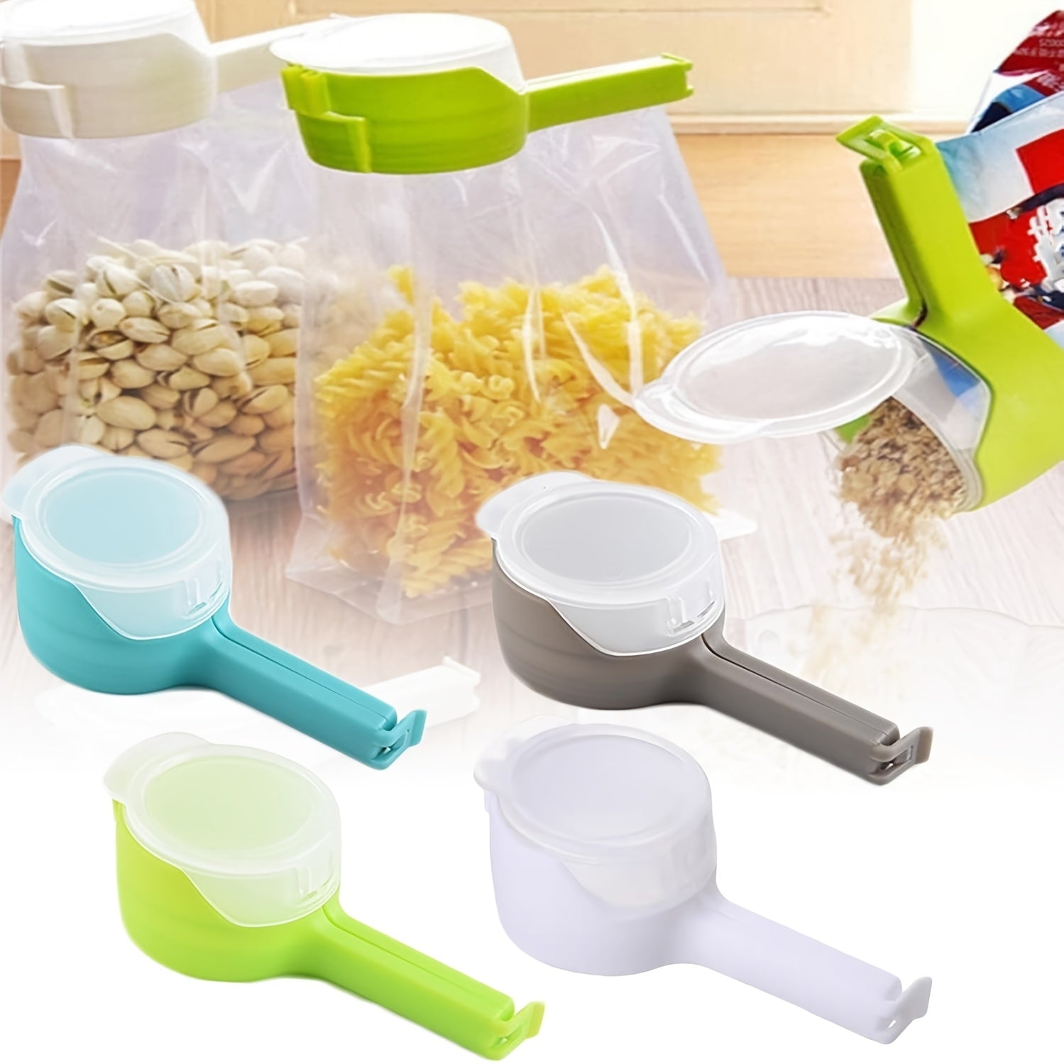 4 piezas de clips reutilizables para bolsas con boquillas vertedoras para sellado de alimentos, gadgets de cocina
