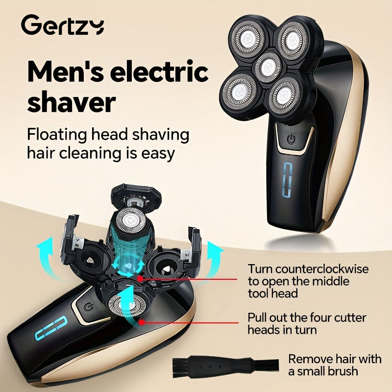 Men's Cordless Electric Head Shaver Wet Dry Rotary 5 Floating Heads