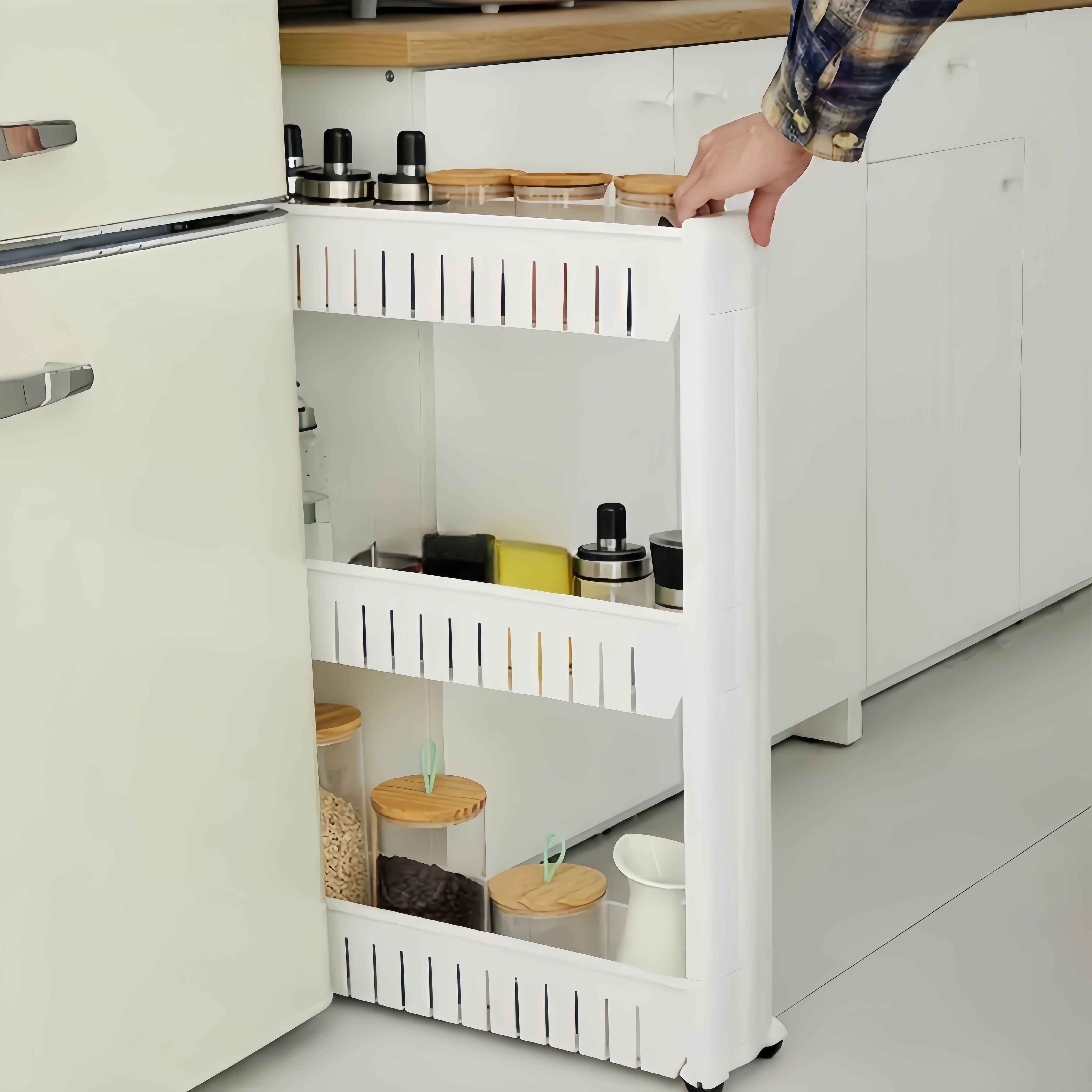 3-Layer Super Narrow Refrigerator Edge Gap Organizer Cabinet for Kitchen Bathroom Storage