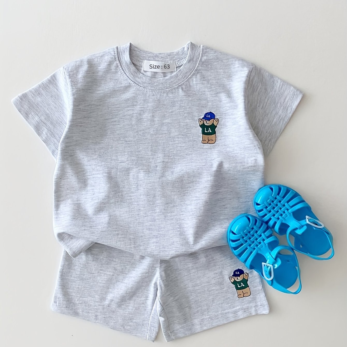 Детский комплект шортов повседневных из хлопкового смесового материала с коротким рукавом, мультяшный медведь, лето, для мужчин, женщин и детей