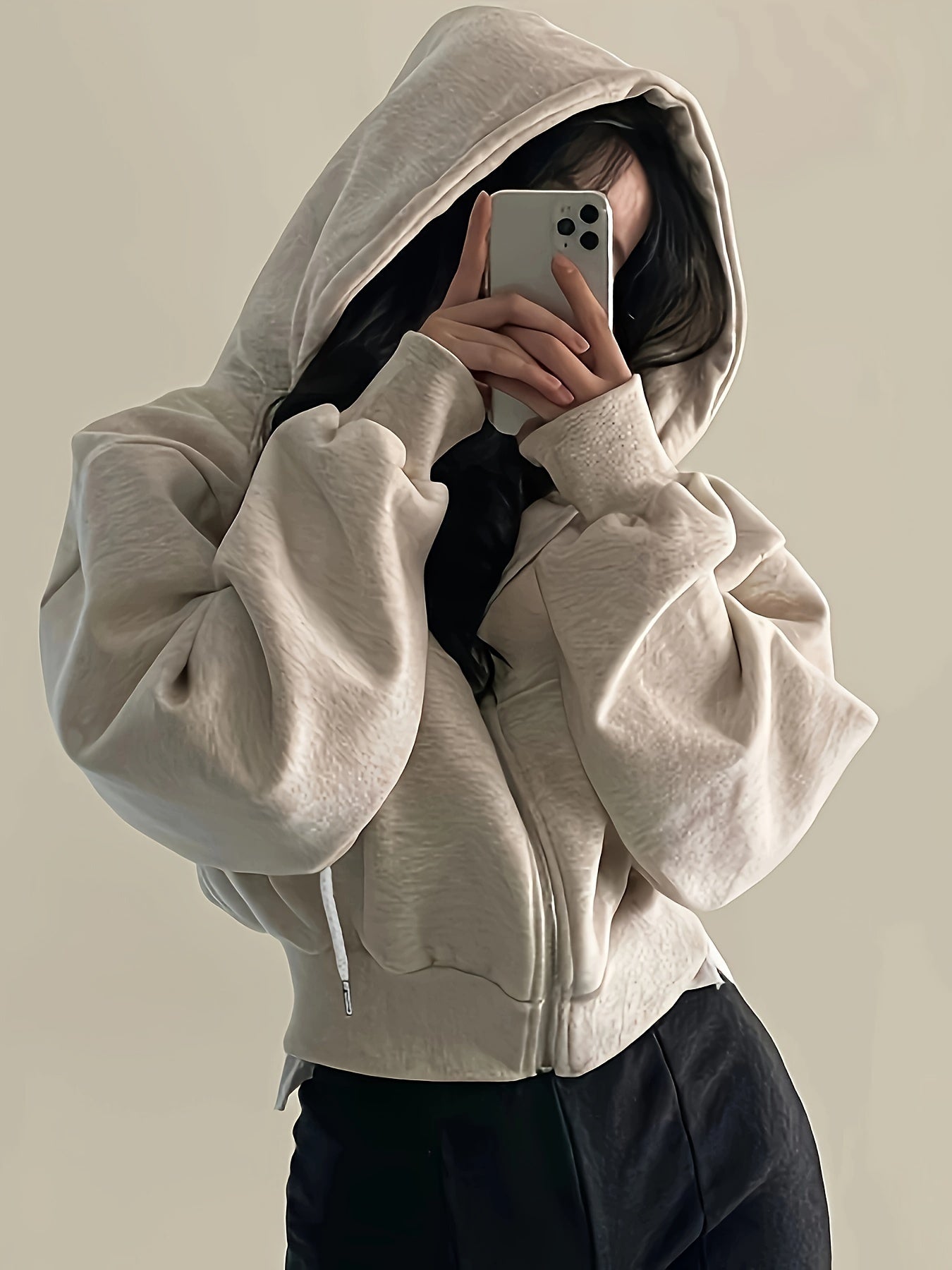 Women's Casual Polyester Hoodie with Slight Stretch Solid Color Knit Fabric All Seasons