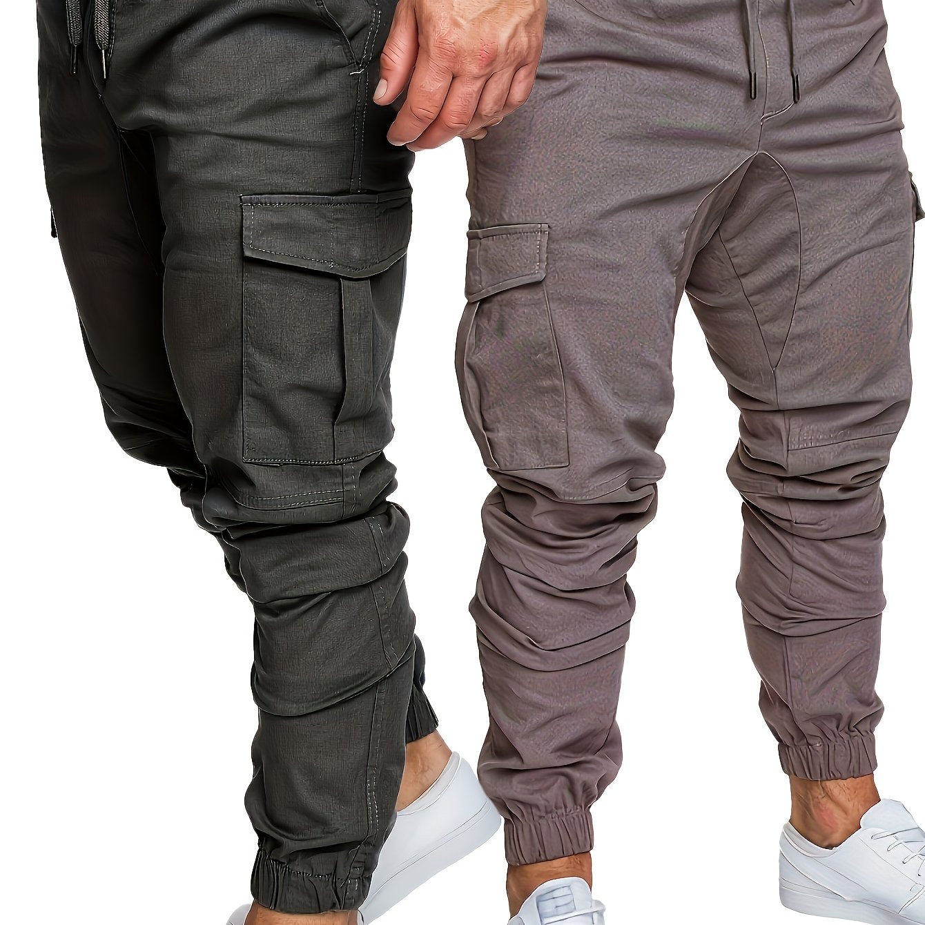 Men's Cargo Pants Set Cotton Solid Color Drawstring Waist Regular Fit All-Season