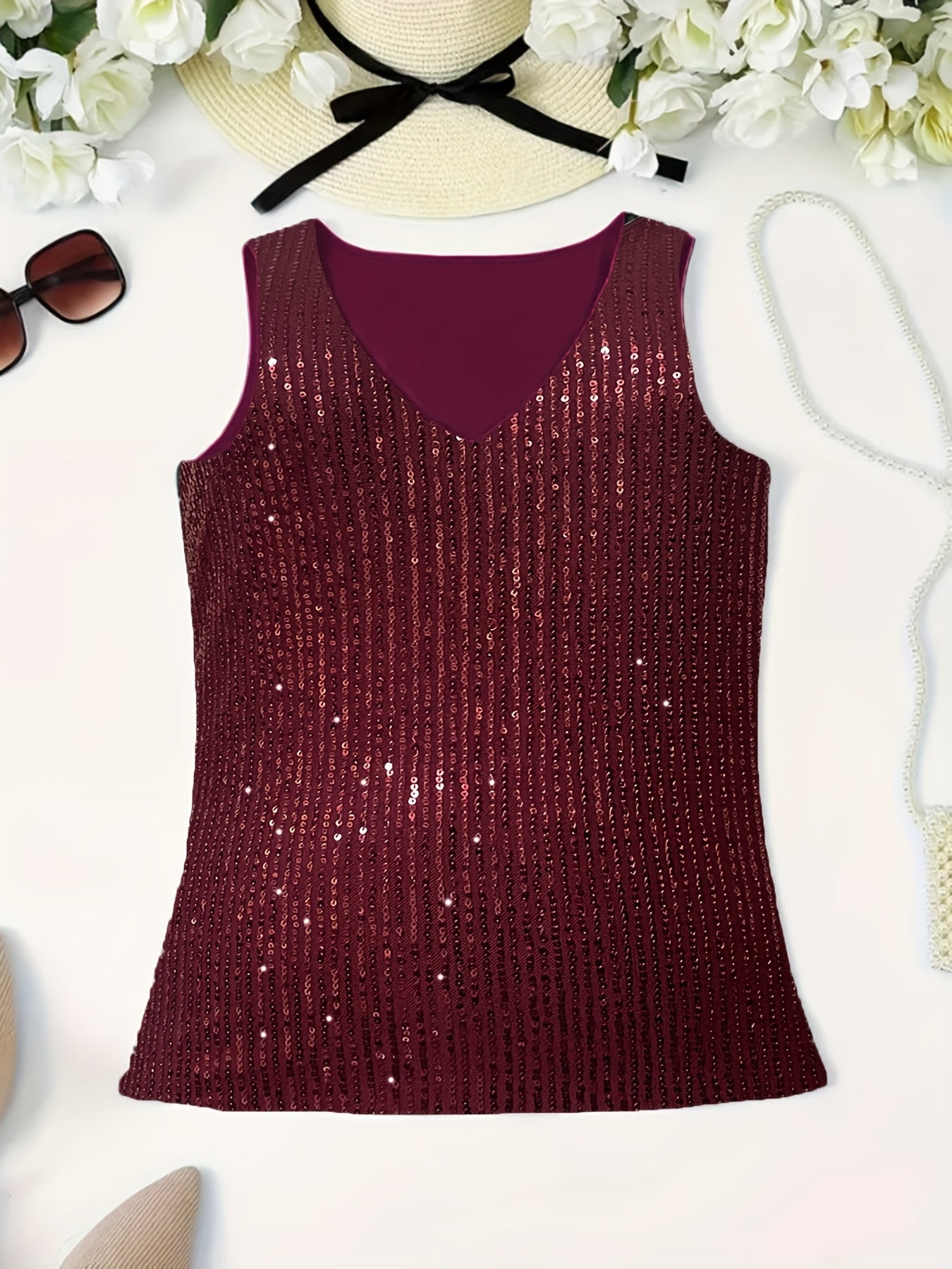 Топ для женщин больших размеров с пайетками и V-образным вырезом, ночная и вечерняя одежда