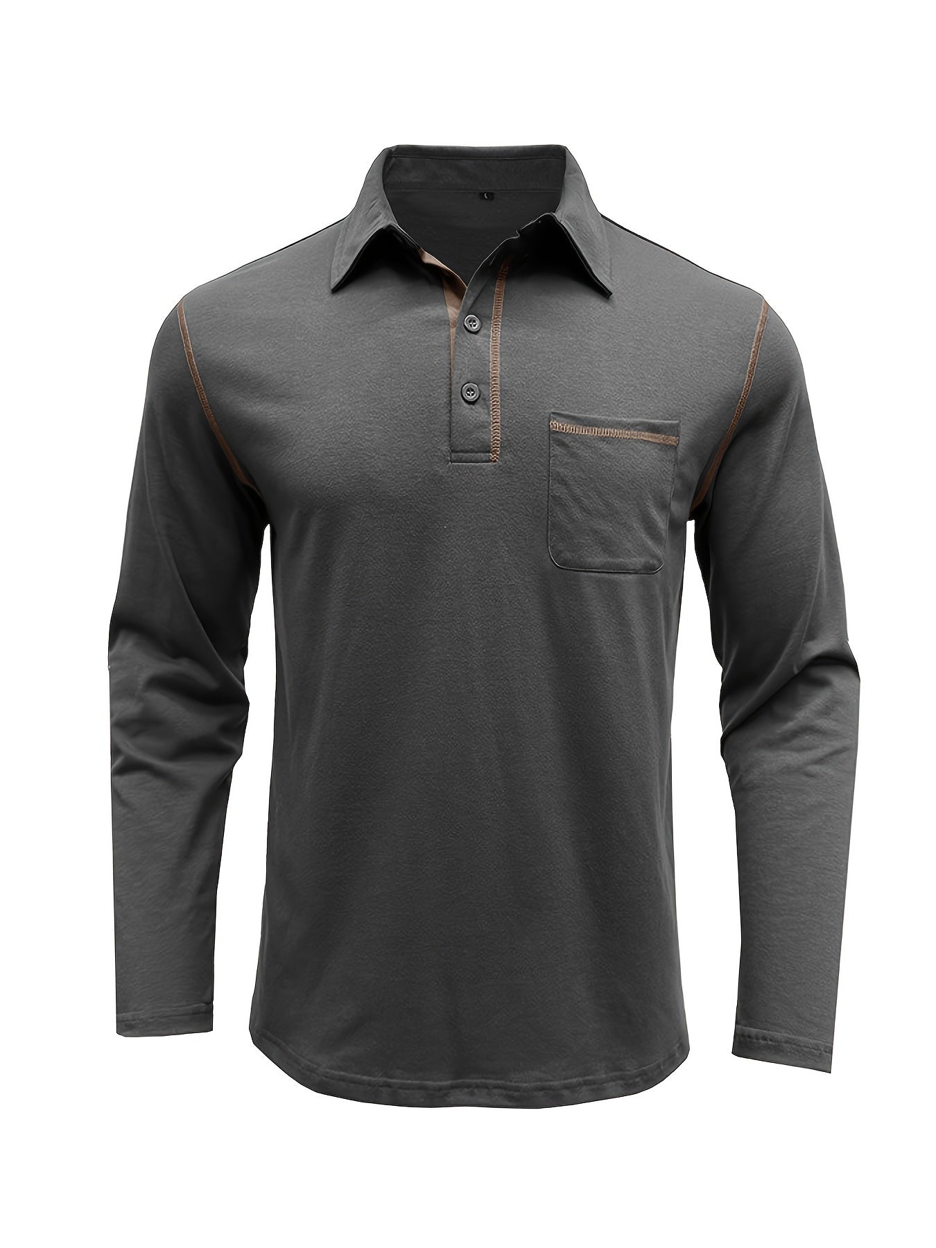 Мужская рубашка с длинным рукавом и воротником-стойкой для полных размеров с нагрудным карманом, хлопково-полиэстеровая трикотажная, осень-весна