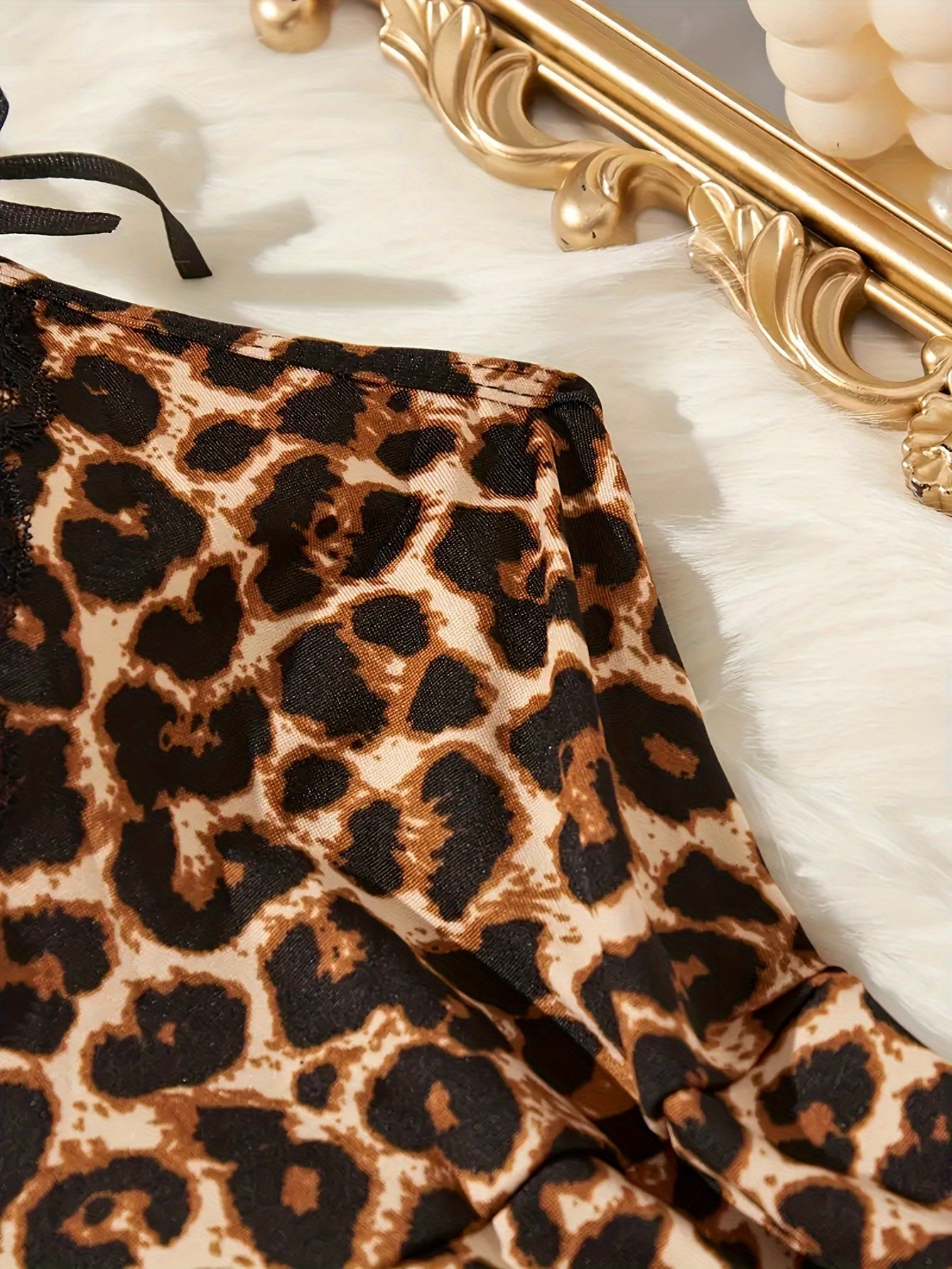 Camisón de noche con estampado de leopardo para mujer, poliéster, elastano, sin mangas, con encaje, ropa de dormir de verano