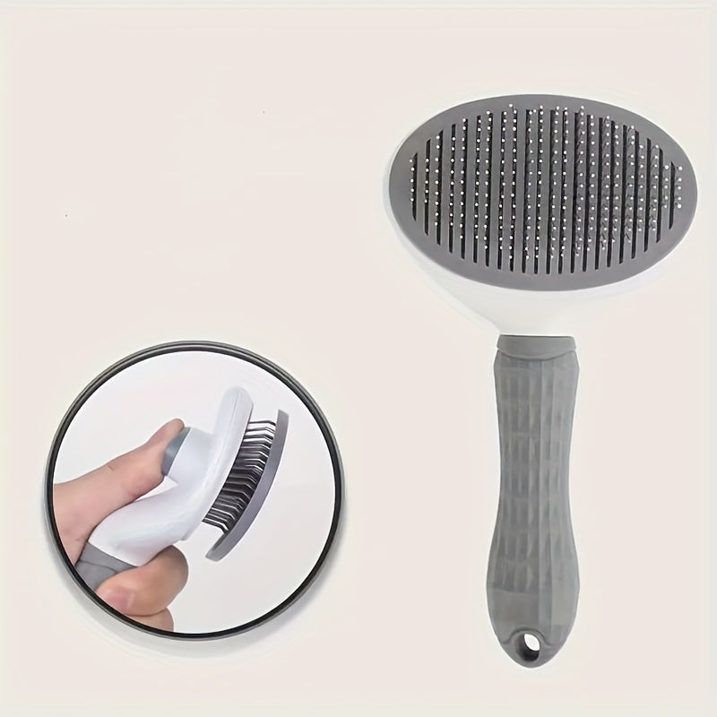 Pet Grooming Brush for Dogs and Cats with One-Click Hair Removal Blue and White