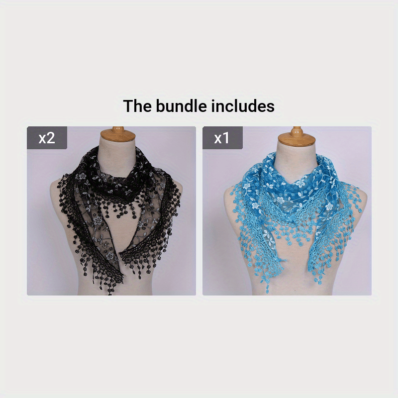 Women's Floral Embroidery Lace Shawl Triangle Scarf Cape Hollow Out Breathable Fabric for Head Covering