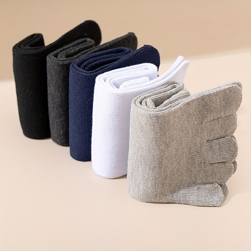Men's Solid Color Five-Toe Socks Breathable Comfortable Polyester Spandex Pack of 4