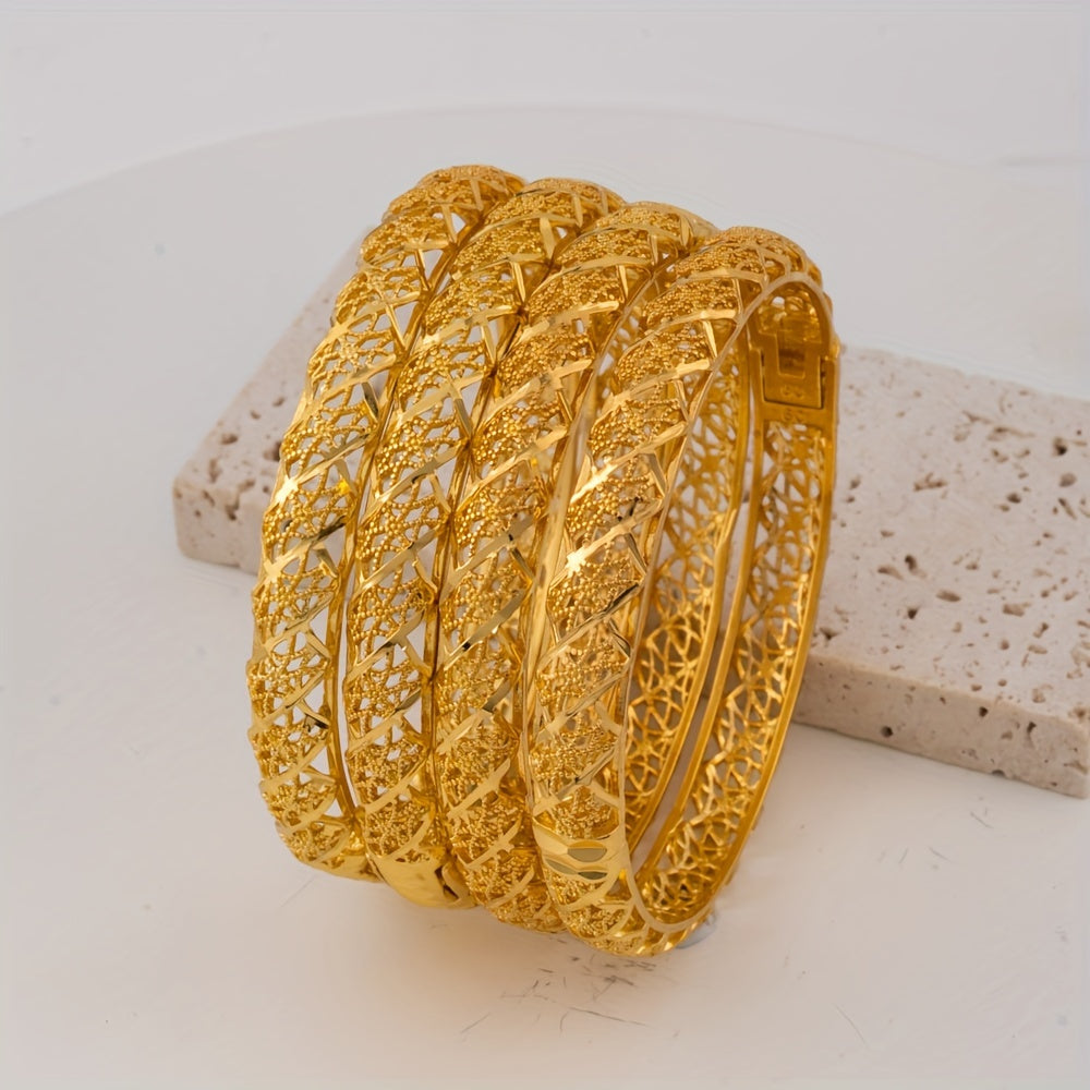 Set of 4 Gold Tone Copper Cuff Bracelets for Women Open Bangle Style Jewelry