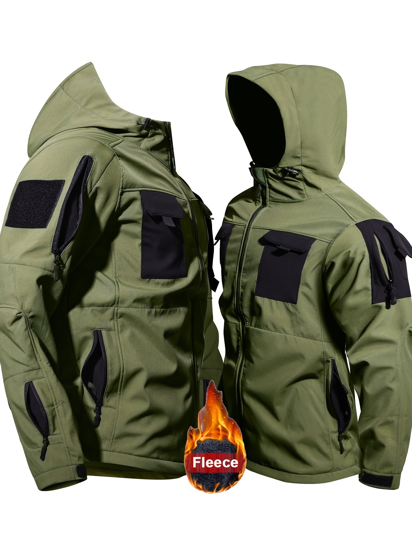 Men's Outdoor Sports Suit Hooded Soft Shell Jacket and Work Pants for Autumn Winter