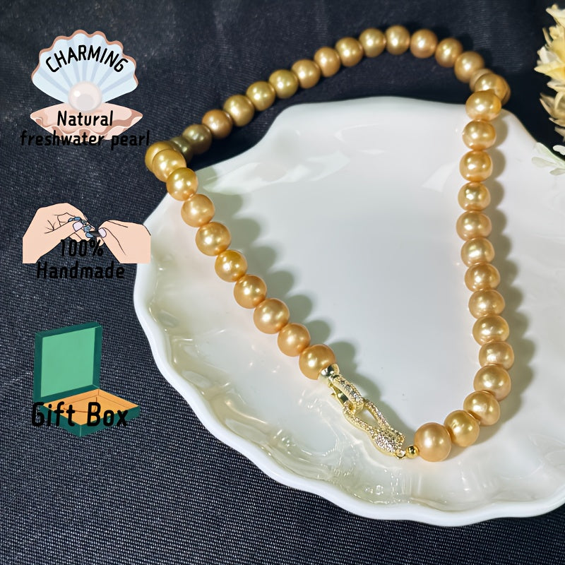 Golden South Sea Pearl Necklace for Women Large Granularity Elegant Jewelry