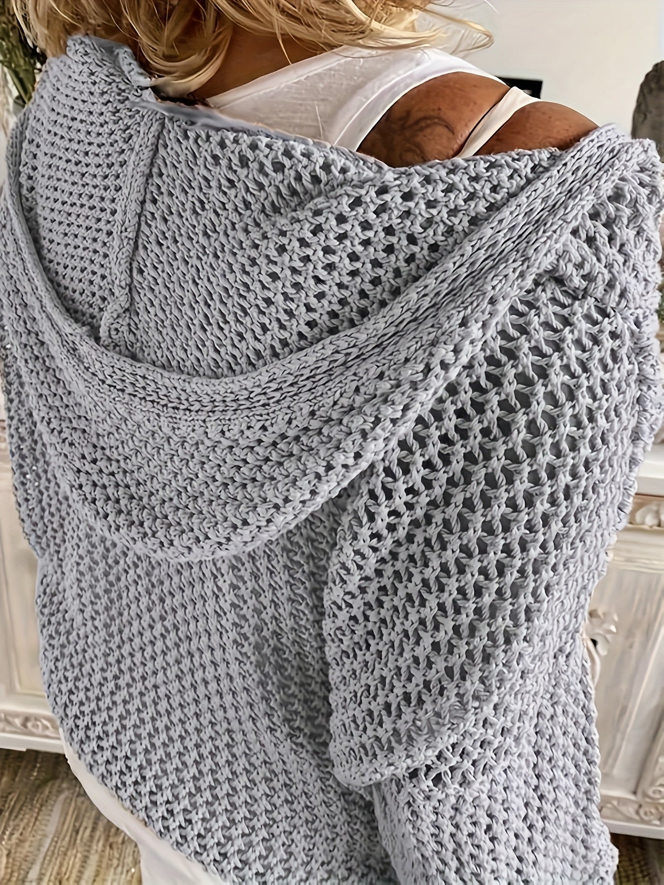 Suéter holgado de punto con capucha para mujer y protección solar