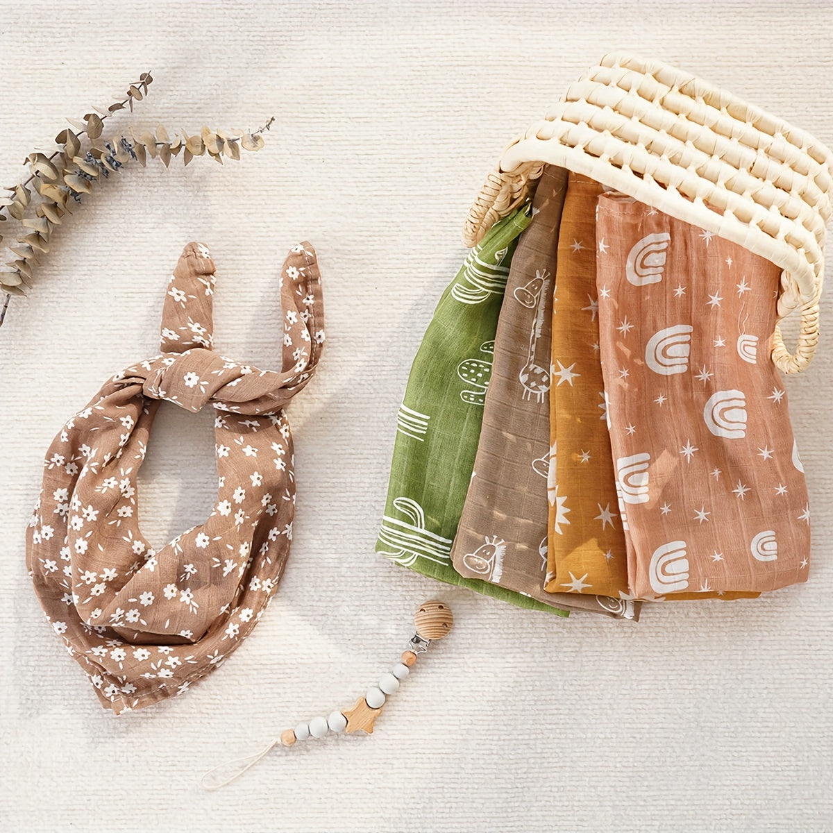 Set of 5 Muslin Bamboo Cotton Baby Bibs Soft Absorbent Feeding Burp Cloths for Newborns