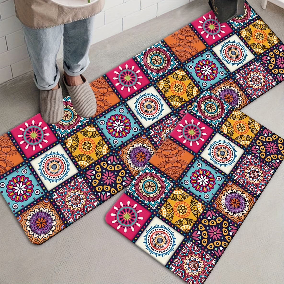 Moroccan-Inspired Non-Slip Area Rug, Soft Durable Washable for Living Room Bedroom Kitchen Bathroom Multiple Sizes