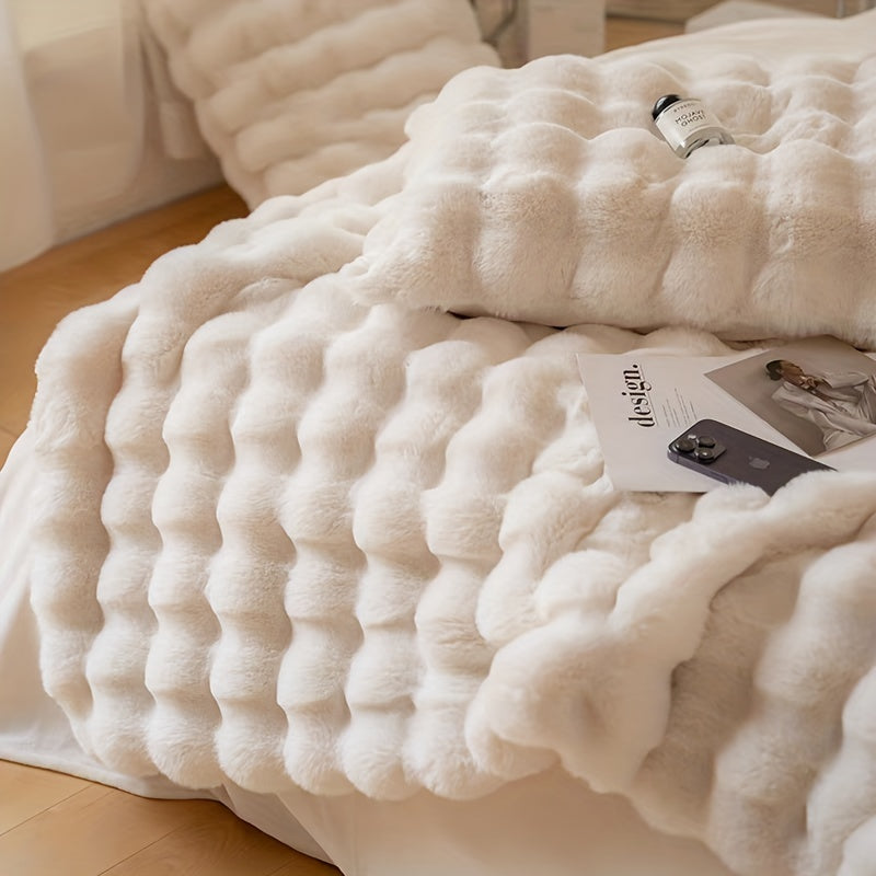 Manta reversible de pelo sintético de conejo para calor y comodidad