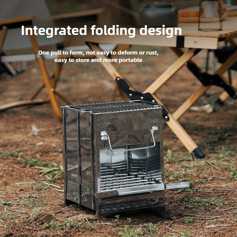 Sayohat uchun portativ zanglamaydigan po'latdan yasalgan barbekyu grill, kichik pech va griddle bilan