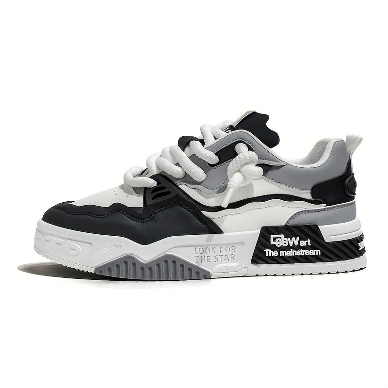 Men's Skateboarding Sneakers Low Top PU Canvas Thick Sole Casual Hiking Sports Shoes