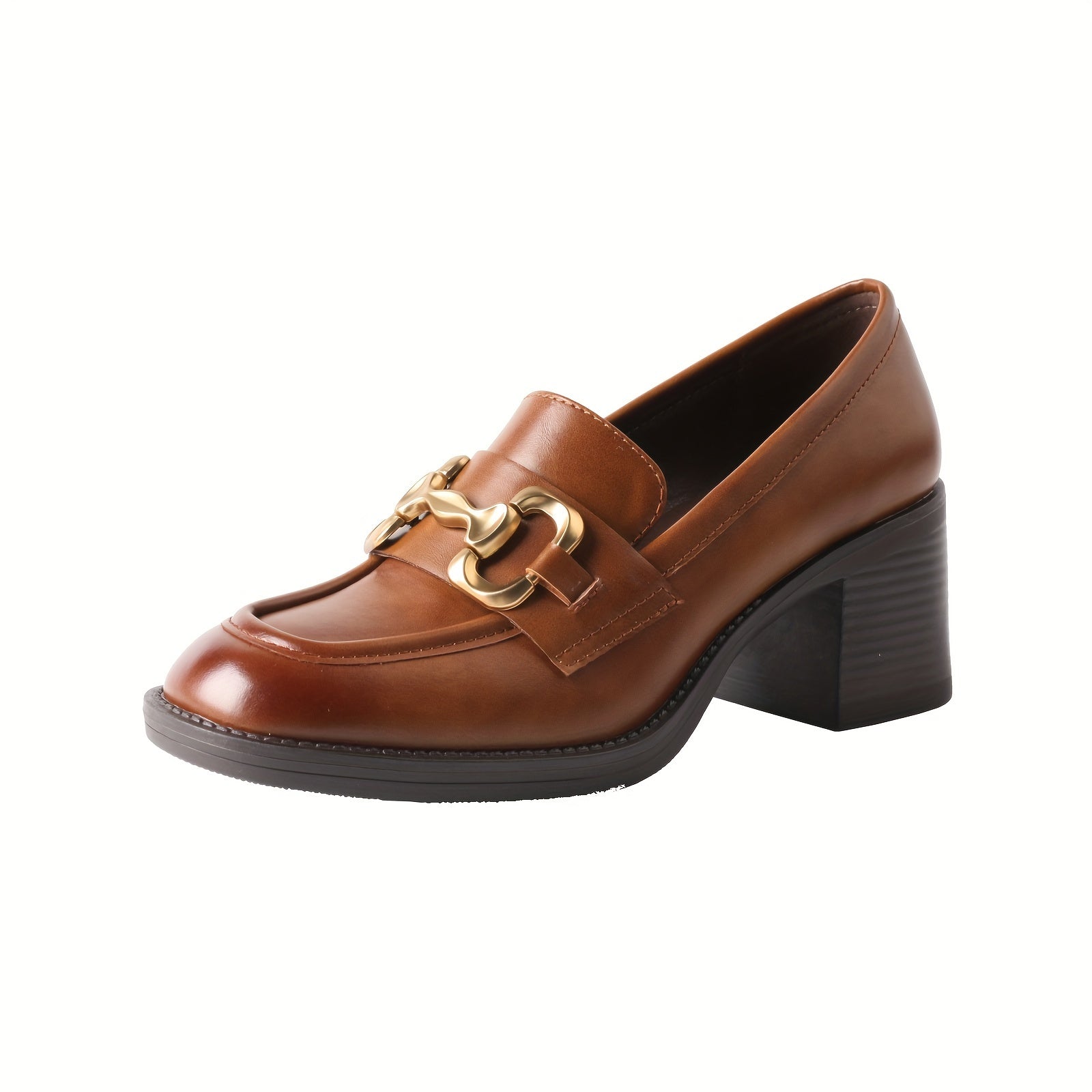 Women's Leather Loafers Solid Color Breathable All-Season Thick Heels