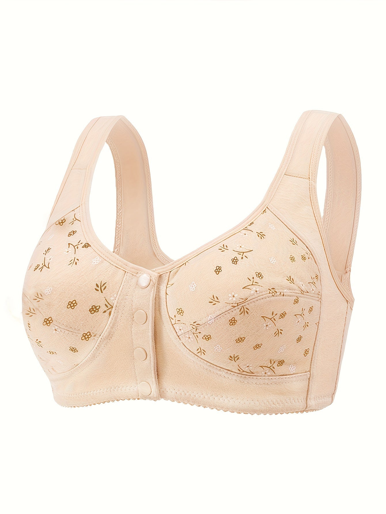 Plus Size Wireless Bras Set with Button Detail No Padding Random Print
