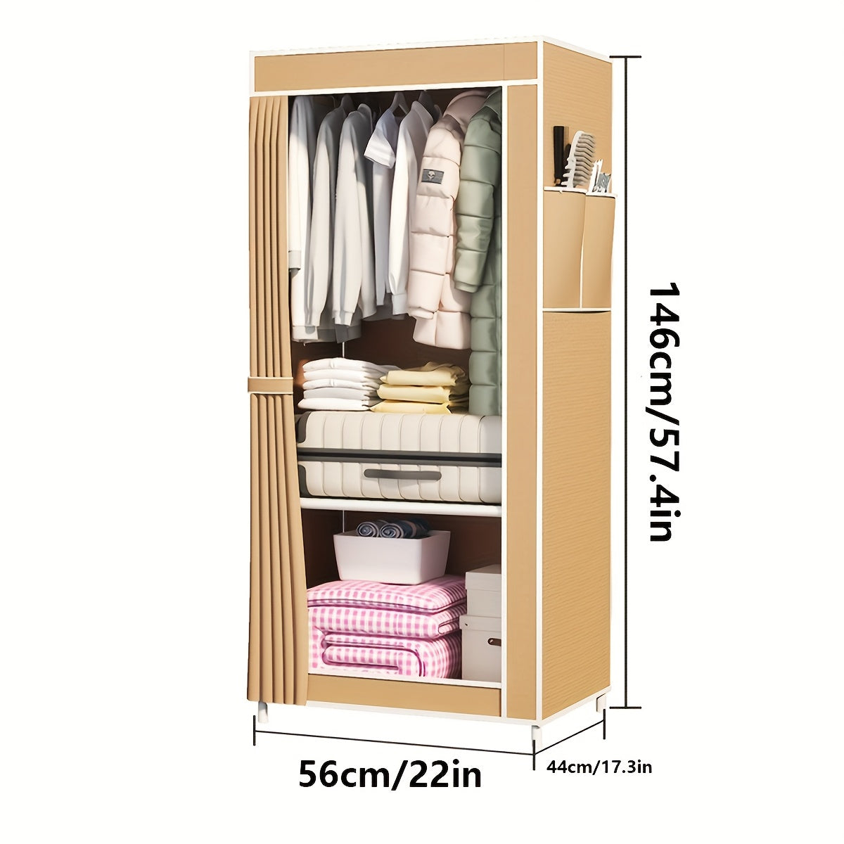 Metal Wardrobe Closet with 3.2 Cu Ft Capacity, Space-Saving, Easy Assembly