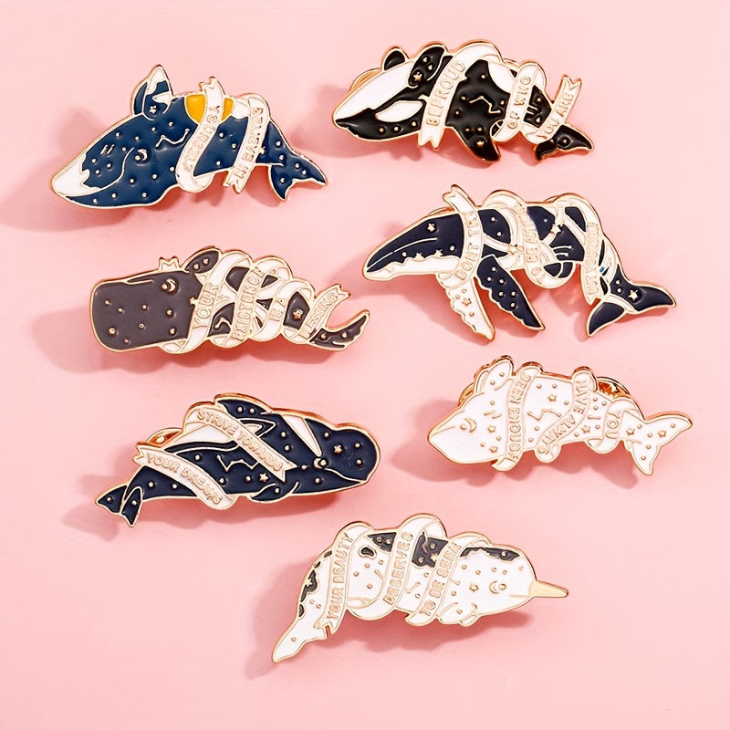 10 elegantes alfileres de aleación con forma de animal, pines de dibujos animados de ballenas del océano, broches de esmalte para ropa y bolsos