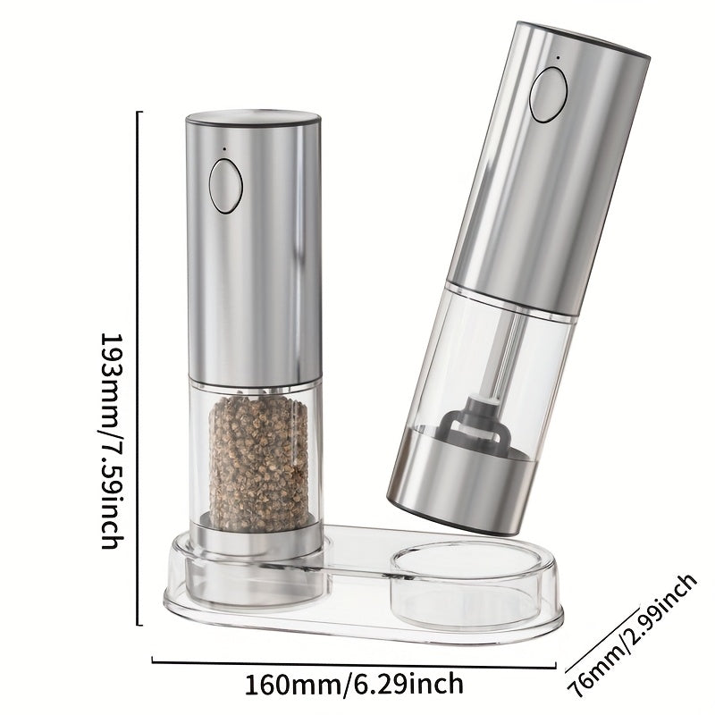 Set of 2 stainless steel electric grinders with LED light USB-C rechargeable battery kitchen grinding tool