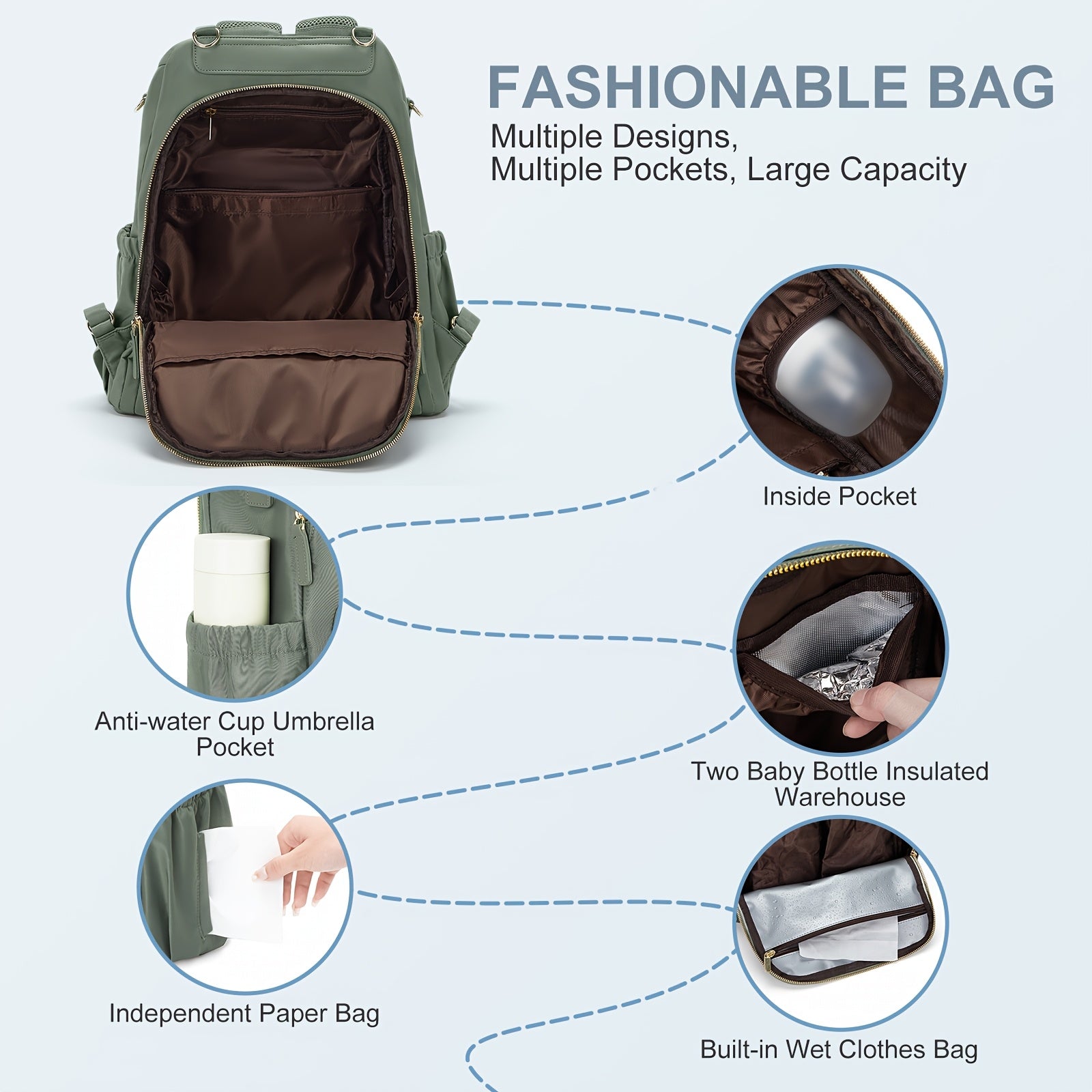 Large Capacity Waterproof Diaper Bag Backpack for New Moms with Insulated Bottle Pockets and Laptop Compartment