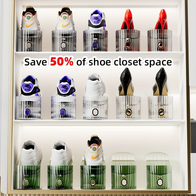 10-Pack Foldable Shoe Racks with Adjustable Shelves Double-Deck Plastic Shoe Storage Organizer for Living Room