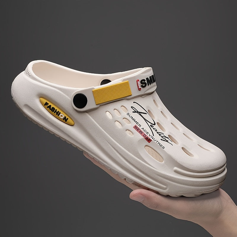 Erkaklar uchun nafas oladigan dizaynga ega, qulay, sirpanmaydigan taglik va tashqi va bog'da foydalanish uchun qalin platformaga ega slipp-on qlog'lar.