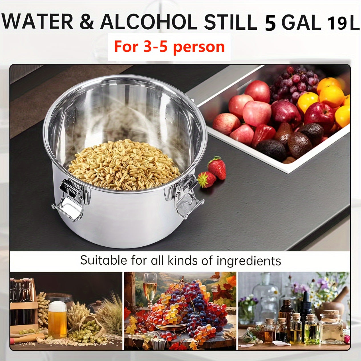 Uyda pivo tayyorlash uchun termometr va ikki qavatli qattiqlik bilan 5-gallon mis alkogol distillash to'plami