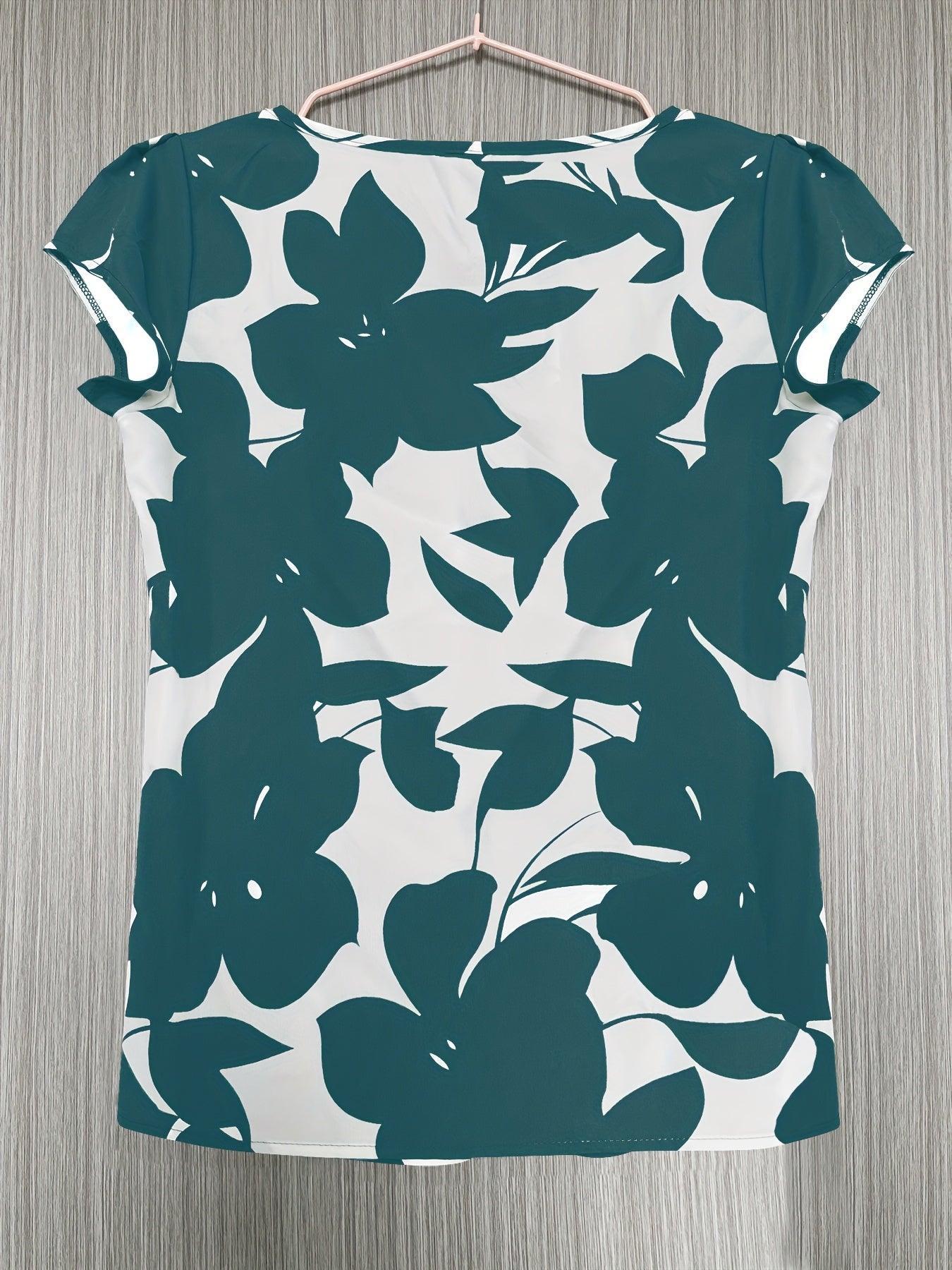 Camisa de manga corta con estampado floral casual para mujer, de poliéster, cuello redondo, ajuste suelto, top de verano